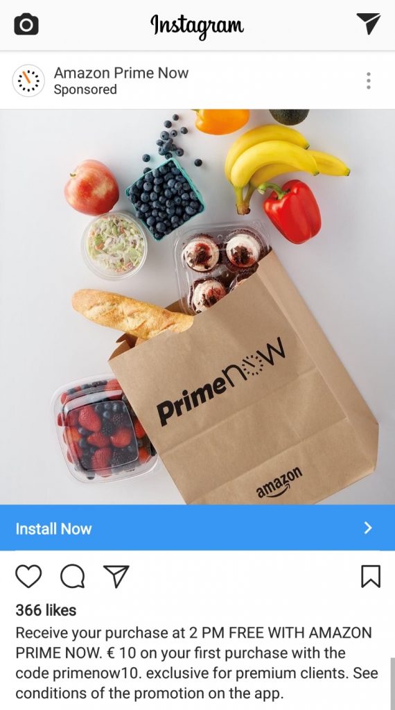 Amazon Prime Instagram remarketing hirdetés