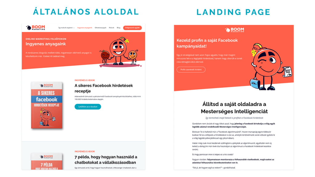 Landing page és weboldal közti különbség