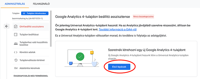 Google Analytics 4 beállítása 2. lépés